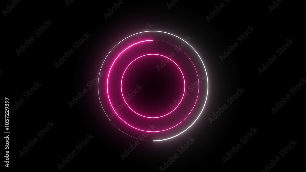 Neon circle Technology frame. Abstract blue and yellow light effect background. Abstract studio with violet glowing circle frame. Neon circle Technology frame. Abstract blue and yellow light effect background. Abstract studio with violet glowing circle frame.