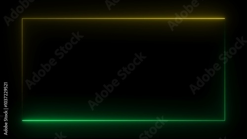 Neon light square frame. Box with led glow. Laser gradient border. Glowing Neon Colorful Rectangle Frame. Perfect vector clip art for your design. Neon rectangular frame