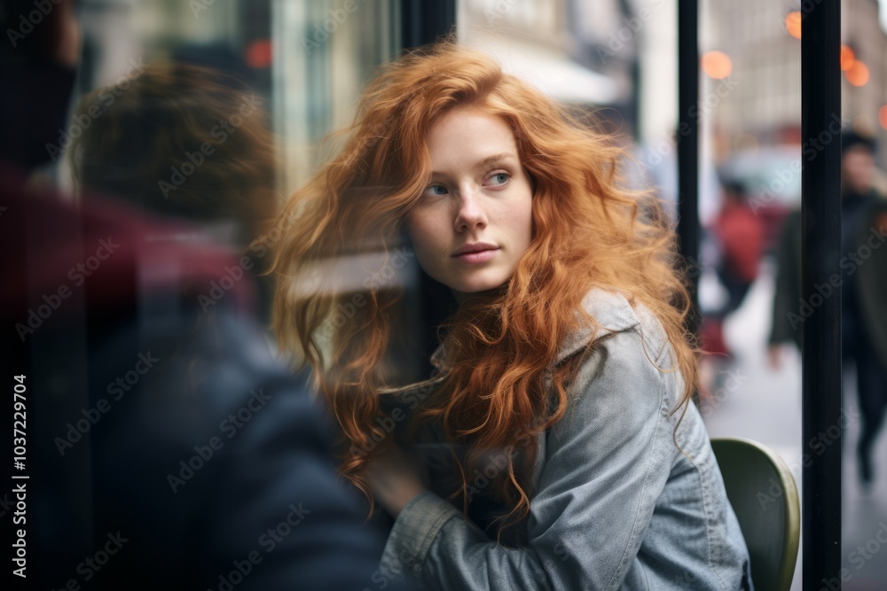 Portrait of a beautiful red-haired girl in the city. Portrait of a beautiful red-haired girl in the city.
