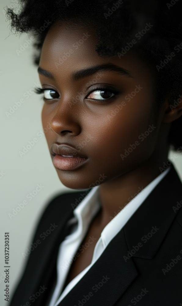 Close up portrait of a woman in a black suit. Close up portrait of a woman in a black suit.