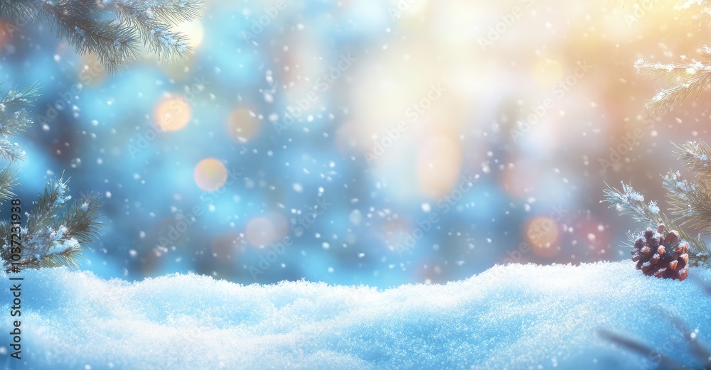 Christmas Winter Background with Snow and Blurred Bokeh. AI generated illustration. Christmas Winter Background with Snow and Blurred Bokeh. AI generated illustration.