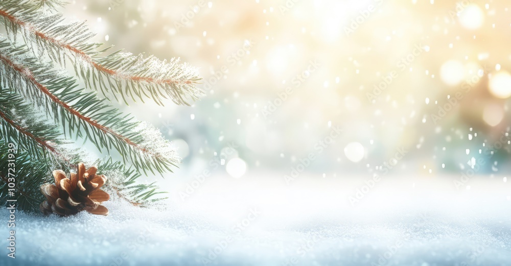 Christmas Winter Background with Snow and Blurred Bokeh. AI generated illustration. Christmas Winter Background with Snow and Blurred Bokeh. AI generated illustration.