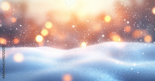 Christmas Winter Background with Snow and Blurred Bokeh. AI generated illustration.