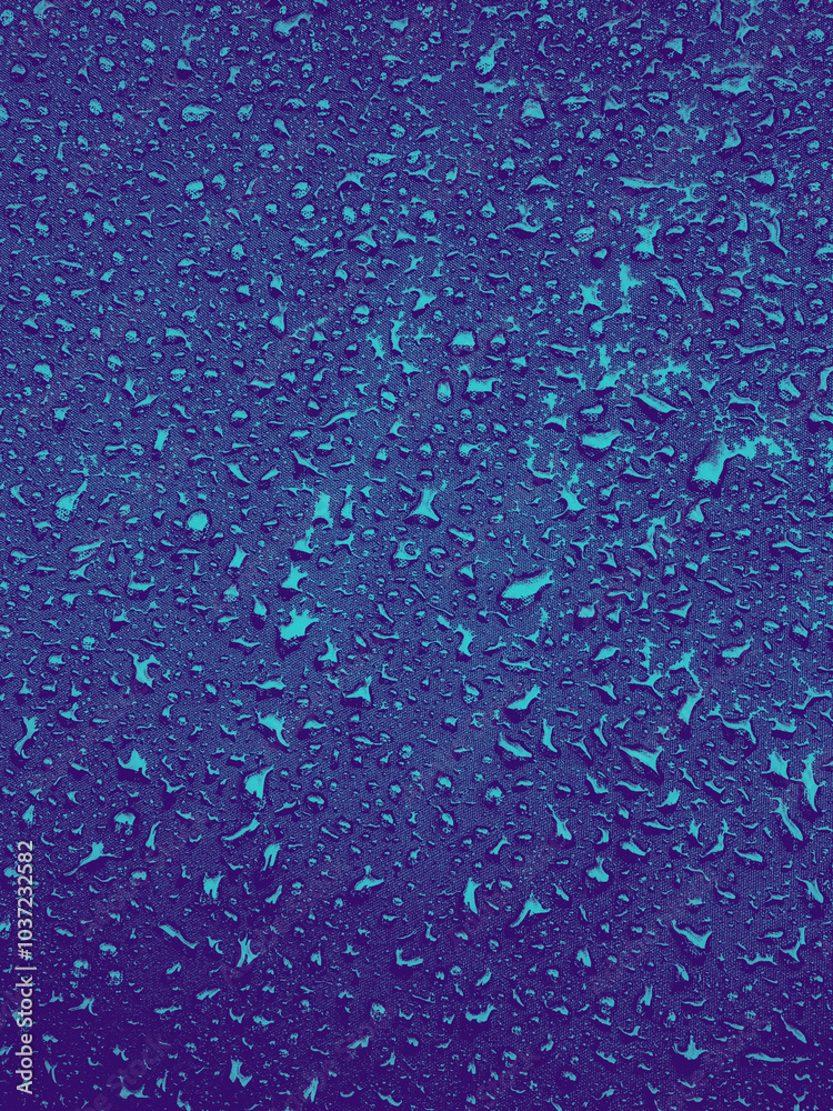 Obraz premium Blue Water drops on surface. Water droplets on background. Water droplets concept. Water drops on a background. Banner with raindrops.