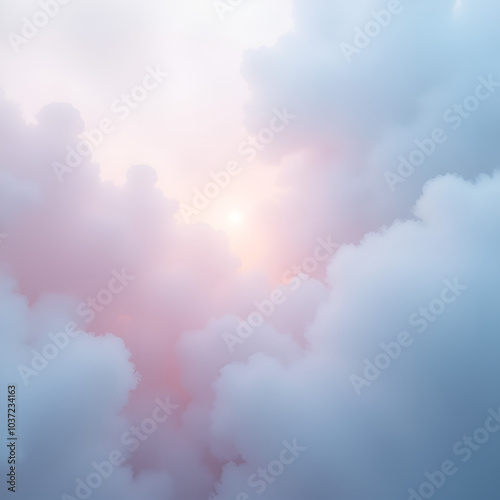 Abstract clouded mind background with soft pastel clouds and a hint of warm sunlight peeking through