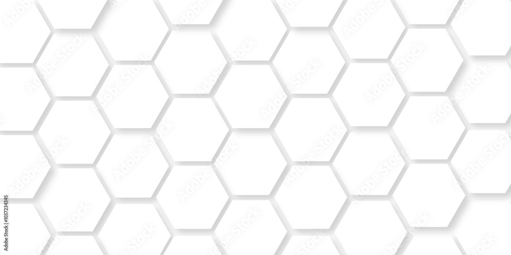 Vector abstract 3d white hexagon realistic mesh cell honeycomb texture. geometric white grid emboss hexagonal background. luxury emboss honeycomb white pattern shadow polygonal square web connection.