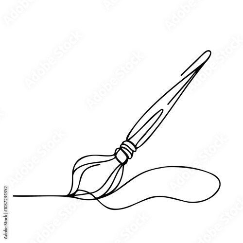 Minimalist paintbrush creating stroke in black line drawing