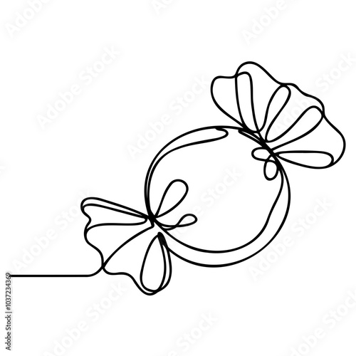 Minimalist single wrapped candy illustration in black line drawing