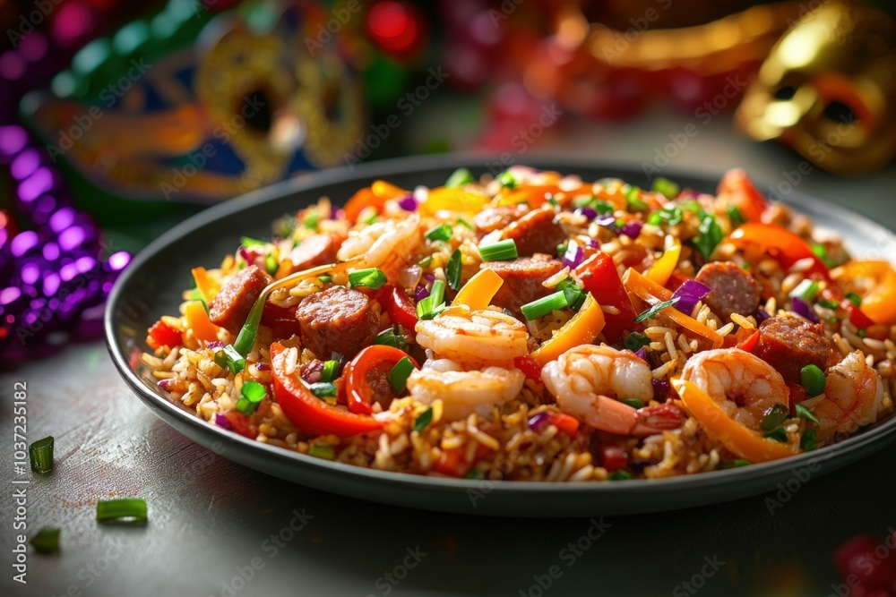 Generous serving of steaming jambalaya is ready for mardi gras celebrations Generous serving of steaming jambalaya is ready for mardi gras celebrations