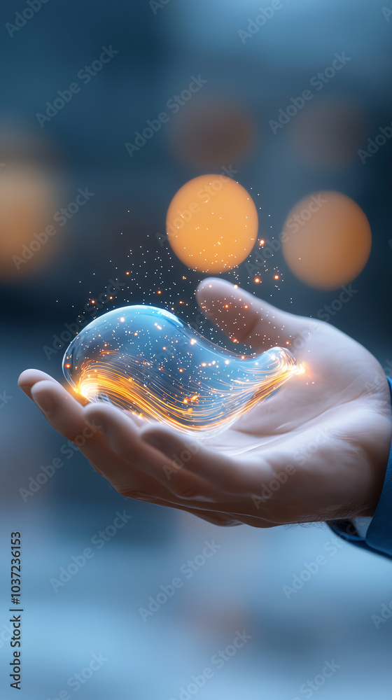 Captivating light and energy a mystical liquid form in the palm of a hand Captivating light and energy a mystical liquid form in the palm of a hand