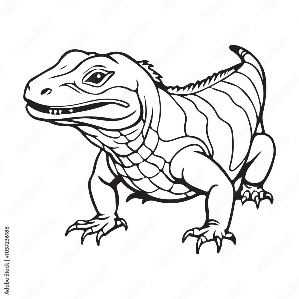 Fototapeta premium Silhouette vector style komodo dragon with white background