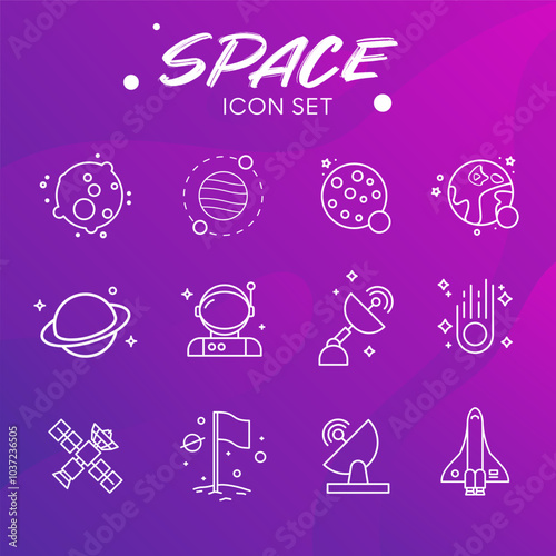 Icon Set: Vector Illustrations of Astronaut and Spaceship for Space Exploration Themes