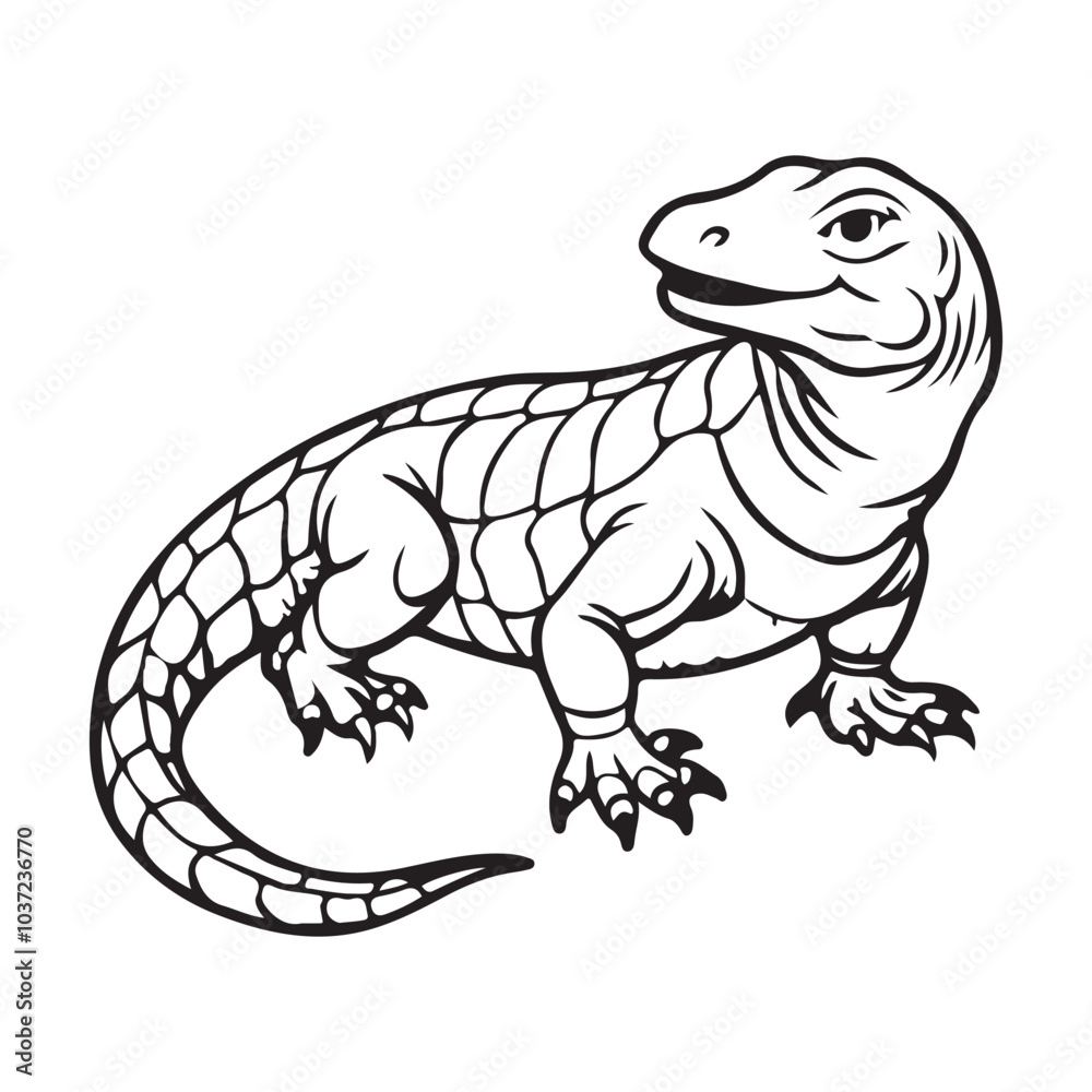 Silhouette vector style komodo dragon with white background