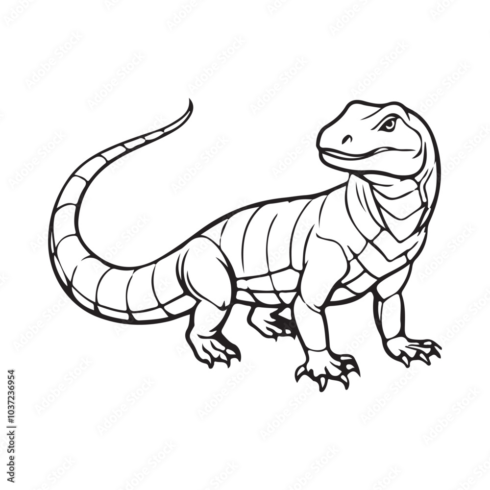 Fototapeta premium Silhouette vector style komodo dragon with white background