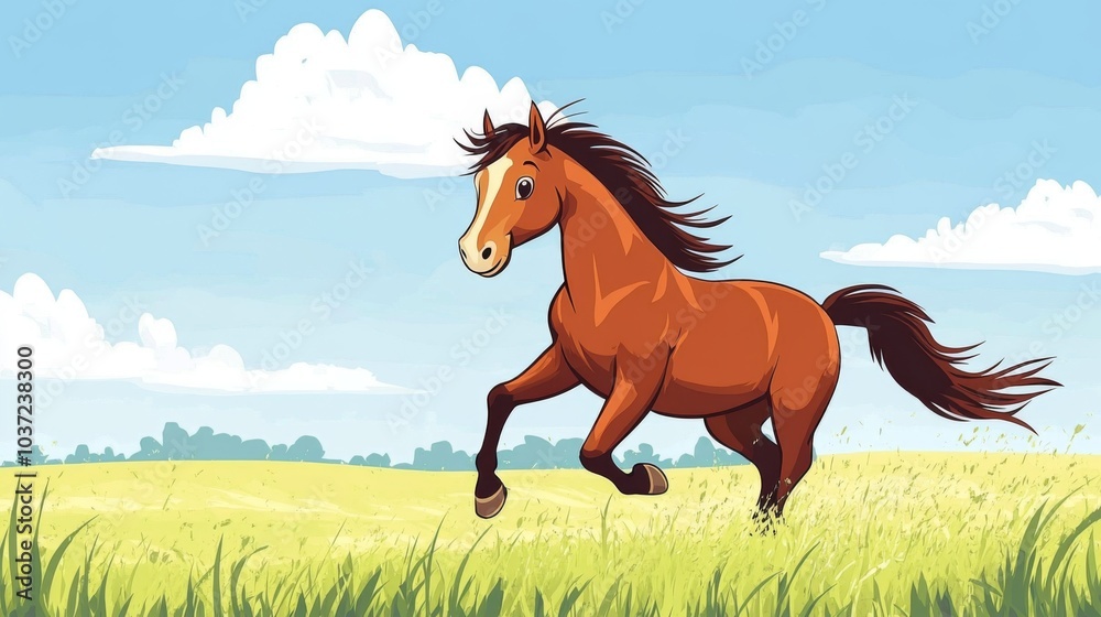 Brown Horse Running in Field. Brown Horse Running in Field.