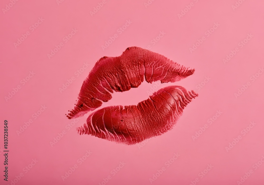 Red lipstick kiss mark on a pink background conveying love and affection Red lipstick kiss mark on a pink background conveying love and affection