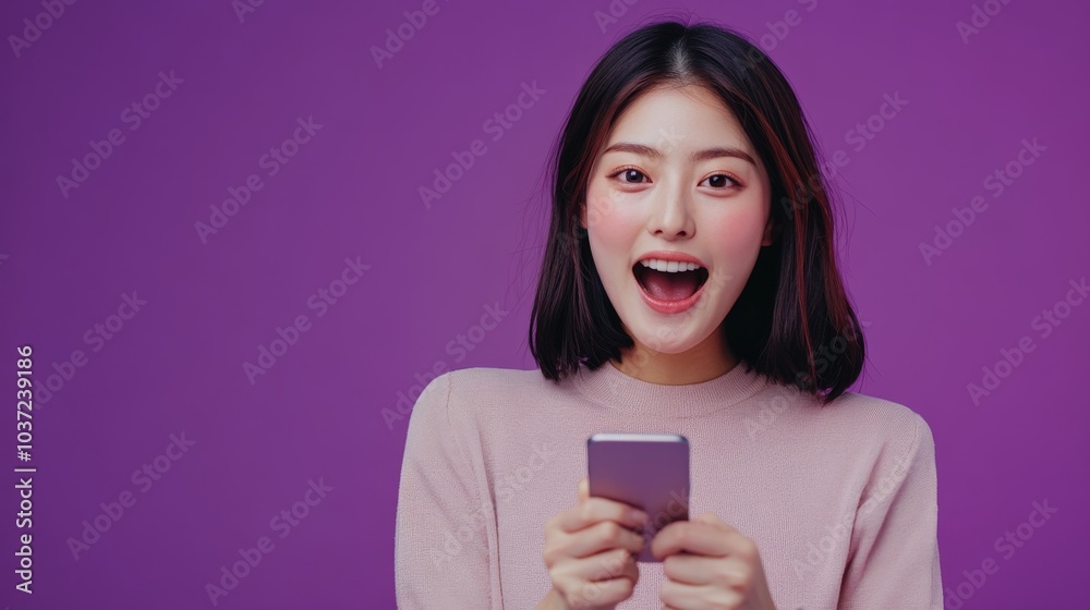 Young Woman Excitedly Using Her Smartphone Young Woman Excitedly Using Her Smartphone