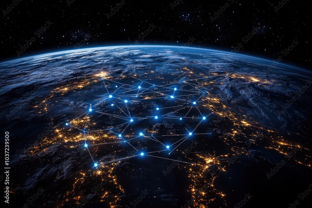 Obraz premium Global Network Connection Earth From Space