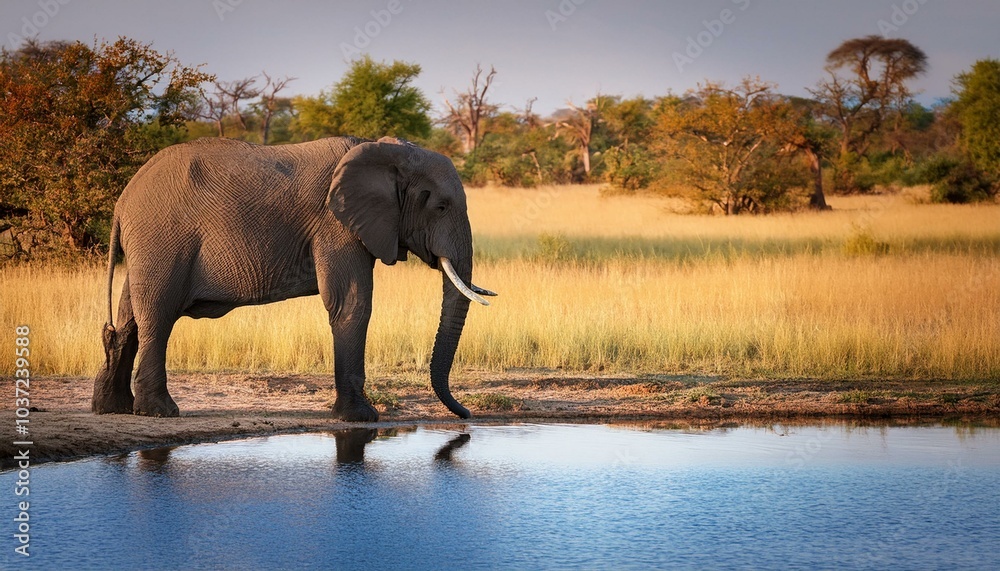 Fototapeta premium Afrikanischer Elefant wandert durch die weite Savanne