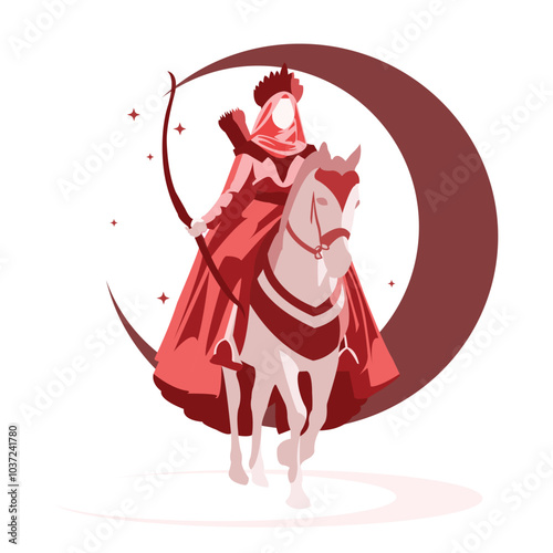 Holy Knight Archery Ride Warhorse Islamic Warrior Arabian War Vector Design Illustration I