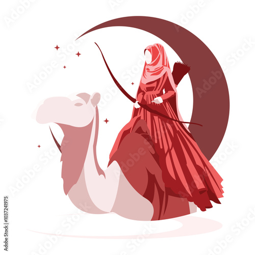Holy Knight Archery Ride War Camel Islamic Warrior Arabian War Vector Design Illustration I