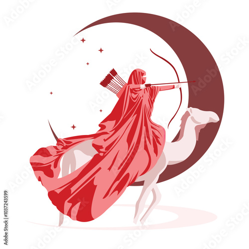 Holy Knight Archery Ride War Camel Islamic Warrior Arabian War Vector Design Illustration II