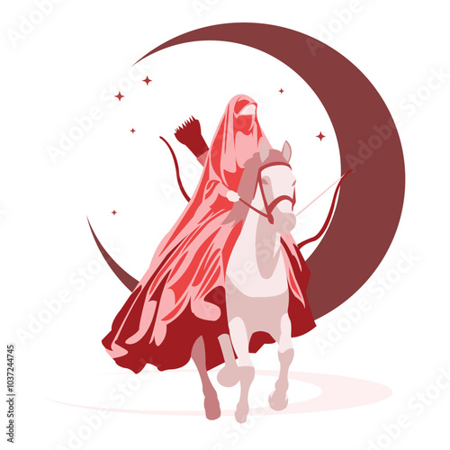 Holy Knight Archery Ride Warhorse Islamic Warrior Arabian War Vector Design Illustration II