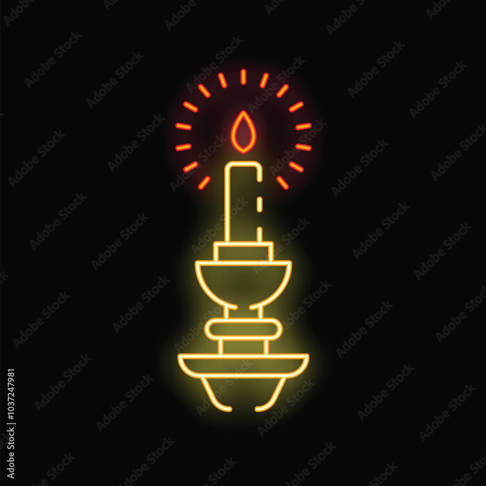 Glowing neon line burning candle icon isolated on a black background with a cylindrical candle stick with a burning flame vector illustration Glowing neon line burning candle icon isolated on a black background with a cylindrical candle stick with a burning flame vector illustration