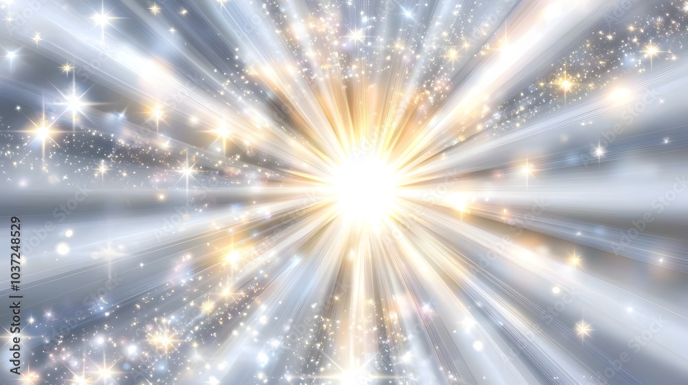 A bright gray background with rays of light and sparkles, suitable for summer or sunshine themes. Vector illustration. The gray sun shines brightly in the center of the frame, surrounded by sparkling A bright gray background with rays of light and sparkles, suitable for summer or sunshine themes. Vector illustration. The gray sun shines brightly in the center of the frame, surrounded by sparkling