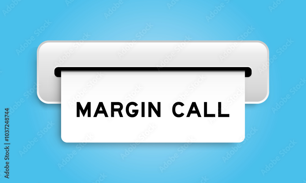 White coupon banner with word margin call from machine on blue color background White coupon banner with word margin call from machine on blue color background
