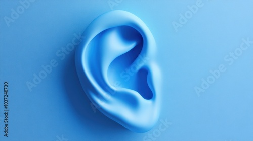 A stylized blue ear against a blue background, emphasizing sound and listening concepts.