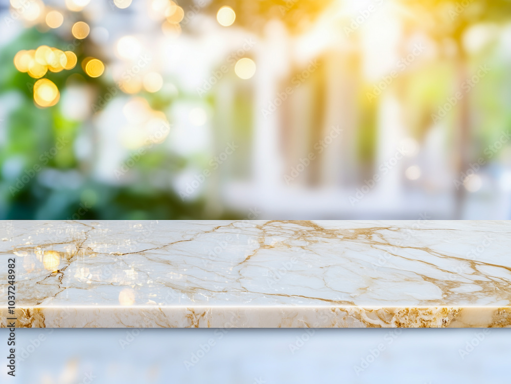 White stone marble table top and blurred abstract background from interior building banner background - can used for display or montage your products White stone marble table top and blurred abstract background from interior building banner background - can used for display or montage your products