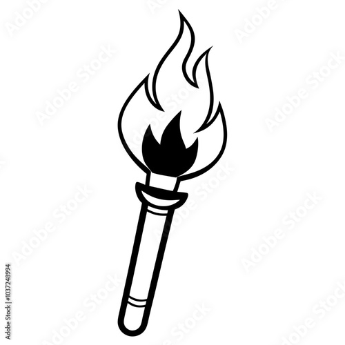 a fire torch silhouette vector Illustration line art transparent background