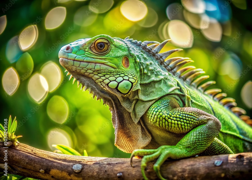 Green Iguana Crawling on a Branch in Nature – Captivating Wildlife Photography Green Iguana Crawling on a Branch in Nature – Captivating Wildlife Photography