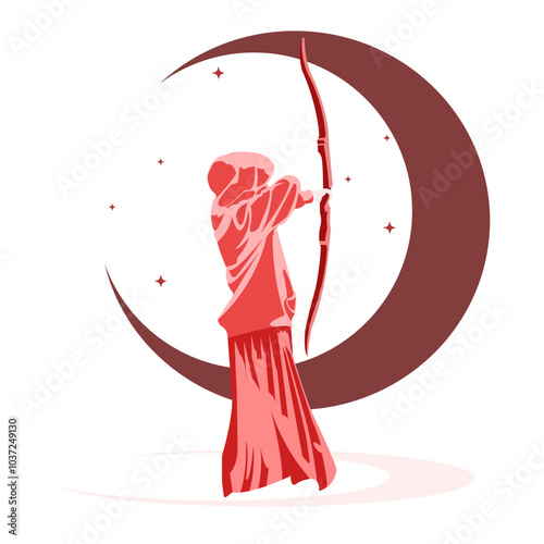 Standing Brave Muslimah Archery Mujahidin Islamic War Vector Flat Design Illustration II