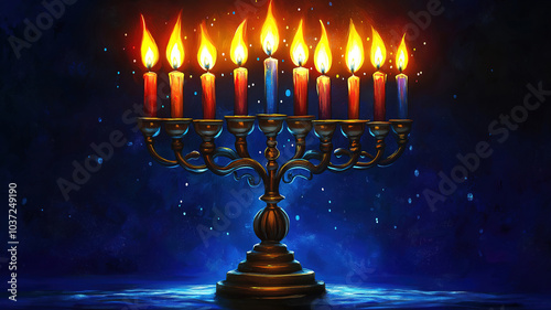 Celebrating the second night of Hanukkah with a menorah holding two bright lights representing the festival photo