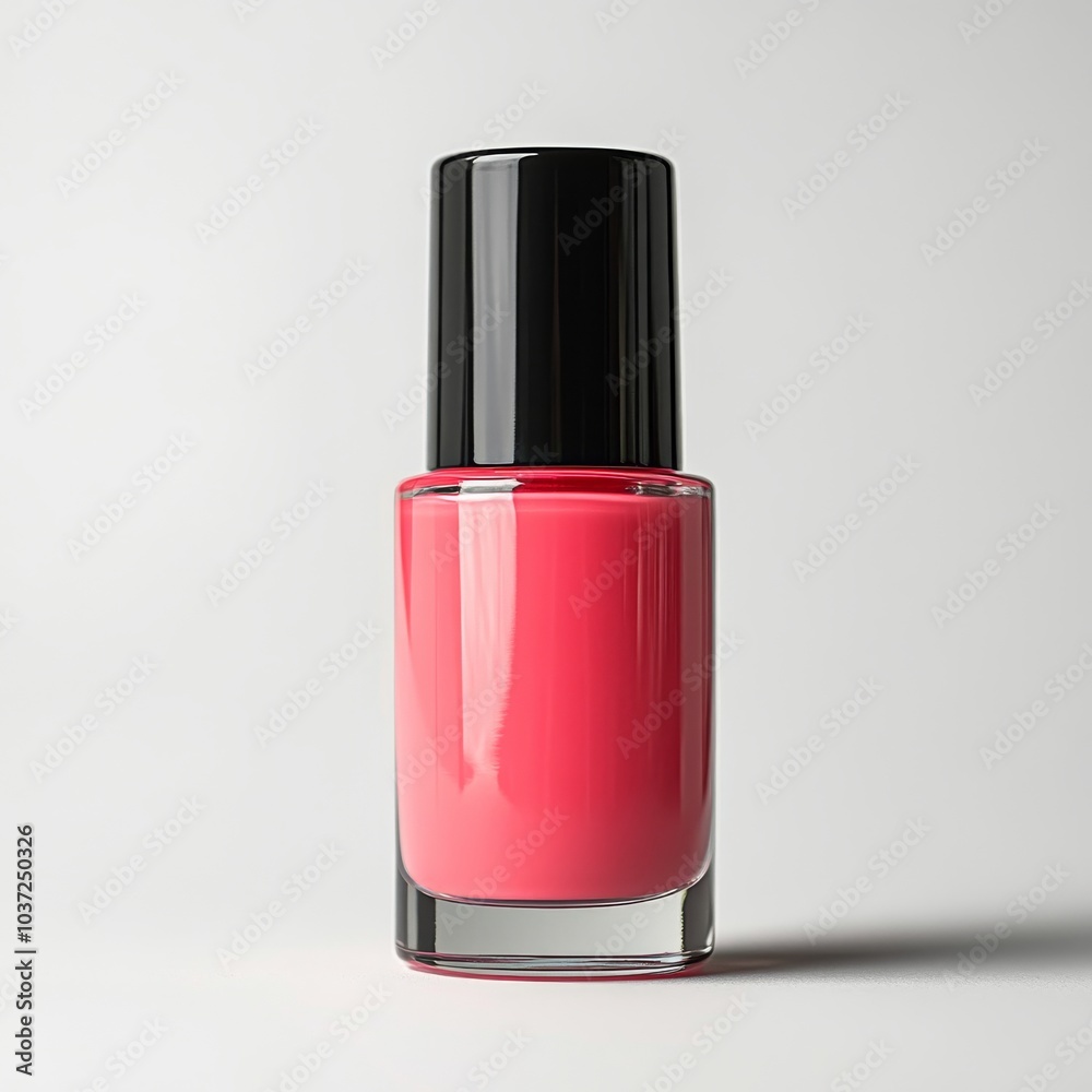 Vibrant pink nail polish bottle on a light background with soft shadows Vibrant pink nail polish bottle on a light background with soft shadows