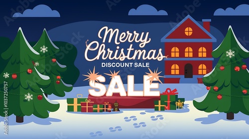 Wallpaper Mural Snowy Christmas Landscape with Sale Announcement Torontodigital.ca