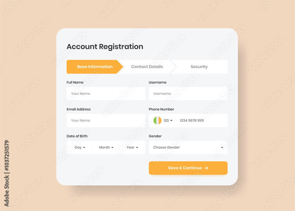 Account registration minimalist wizard form design for mobile and website