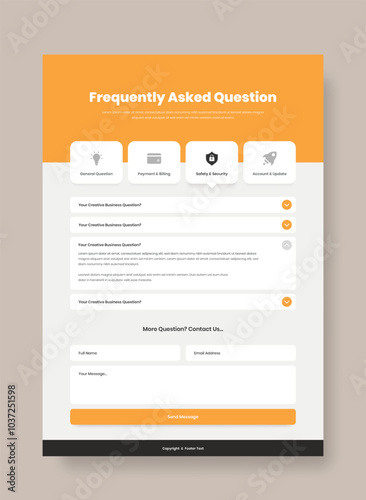 Professional frequently asked question or faq page web interface design with contact form
