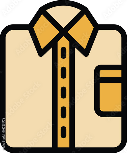 Folded shirt icon with collar and pocket in thick outline style