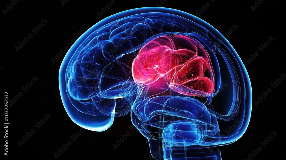 A stylized representation of a brain highlighting its internal structures in vibrant colors. A stylized representation of a brain highlighting its internal structures in vibrant colors.