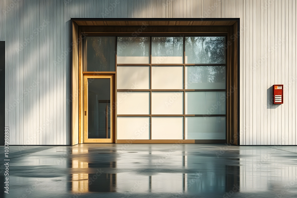 Empty glass window indoors garage gate. Empty glass window indoors garage gate.