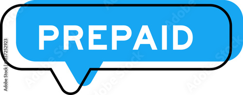 Speech banner and blue shade with word prepaid on white background