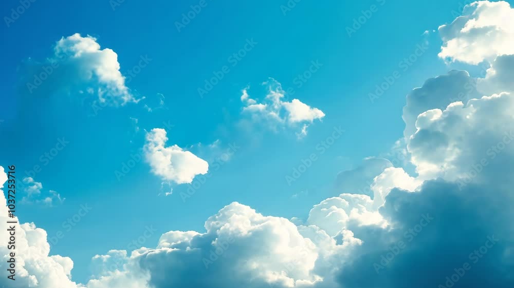 White clouds drift across a clear blue sky on a sunny day