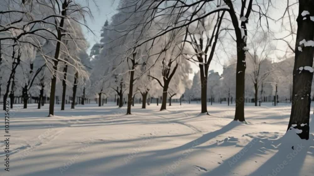Snowcovered forest with tall, sunlit trees perfect for winterthemed designs, holiday greetings, and natureinspired marketing materials Snowcovered forest with tall, sunlit trees perfect for winterthemed designs, holiday greetings, and natureinspired marketing materials