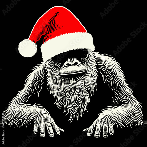 Bigfoot in Santa Suit Giving Thumbs Down