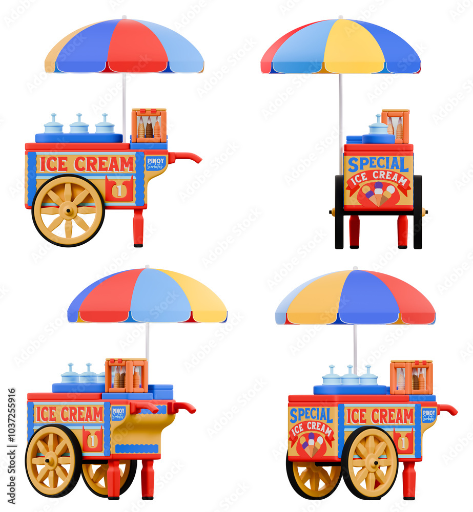 Fototapeta premium Philippine Ice Cream Cart Different Views 3D Rendered