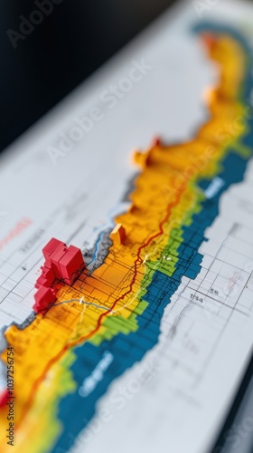 Wallpaper Mural Detailed geographical map highlighting Japan's terrain and urban areas. Torontodigital.ca
