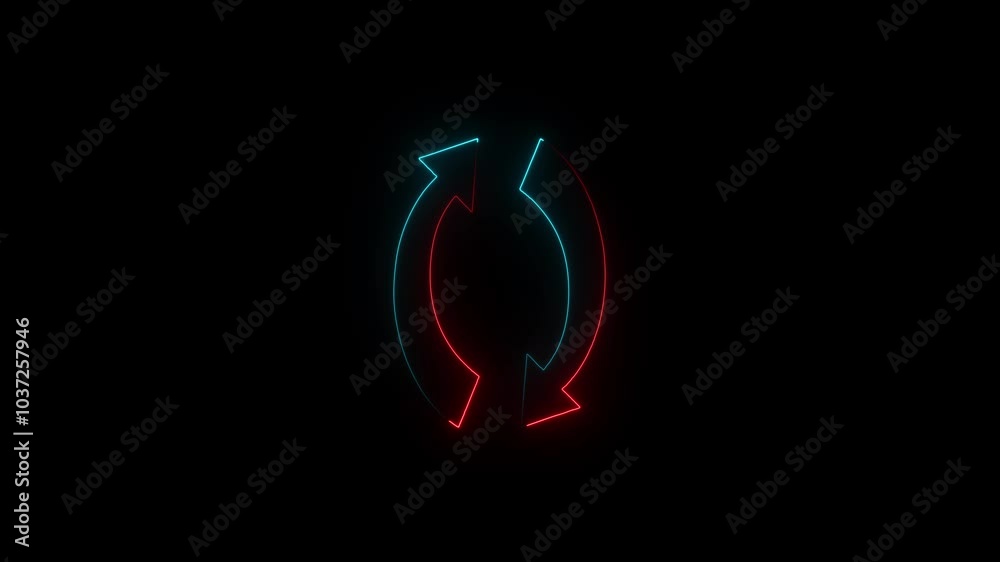 Abstract glowing neon arrow circle loading icon background 4k animation Neon refresh sign icon with Circle arrow rotation animated